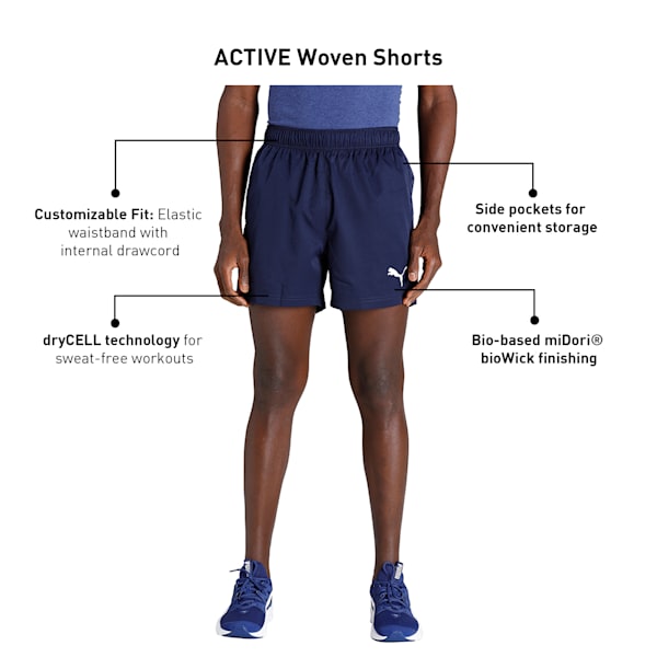 Active Woven 5" Regular Fit Men's Shorts, Peacoat, extralarge-IND